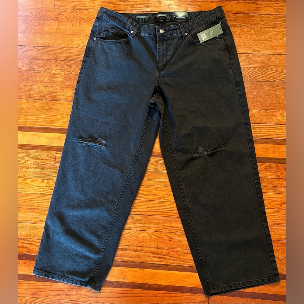 Women's Mid-Rise 90's Relaxed Straight Jeans Wild Fable Black Sz 17 Distressed